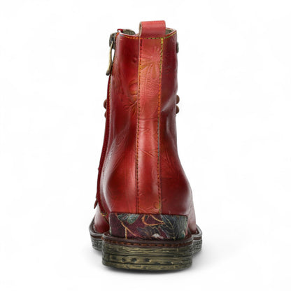 Laura Vita Ercnaulto 212 Red Floral Womens Gothic Victorian Leather Ankle Heeled Boots