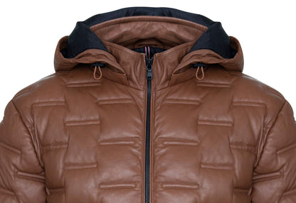 Mens Hooded Puffer Leather Bomber Jacket - Tadley - Upperclass Fashions 