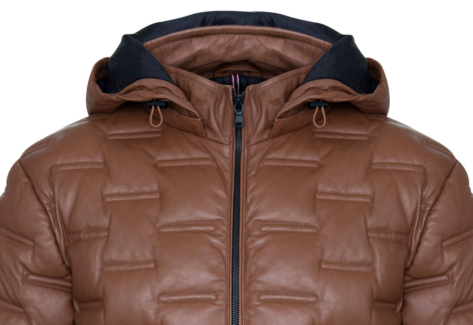 Mens Hooded Puffer Leather Bomber Jacket - Tadley