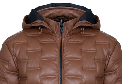 Mens Hooded Puffer Leather Bomber Jacket - Tadley