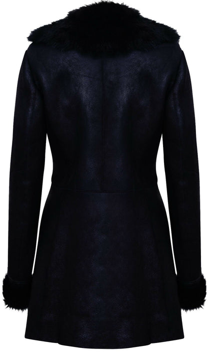 Womens Black Merino Shearling Toscana Coat-Romford