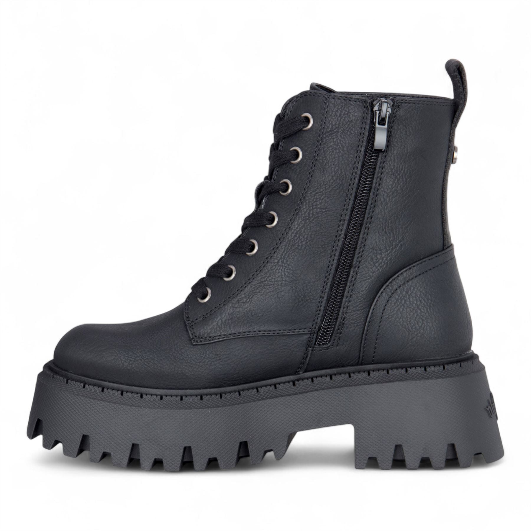 Buffalo Womens Black Chunky Platform Warm High Ankle Combat Boots - ASPEN-LACE-UP