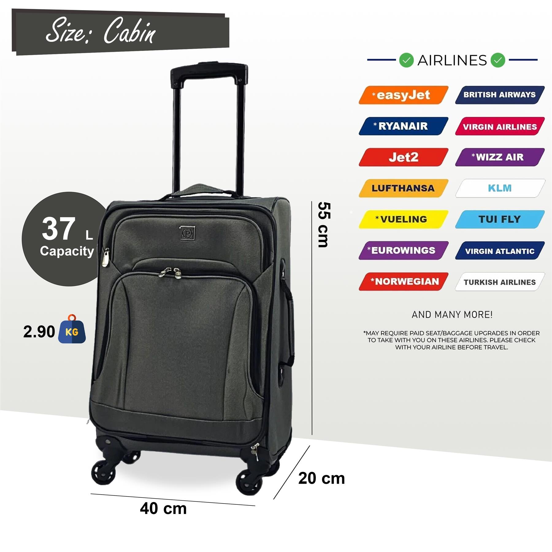 Lightweight Suitcases 4 Wheel Luggage Travel Cases Soft Bags Cabin Set