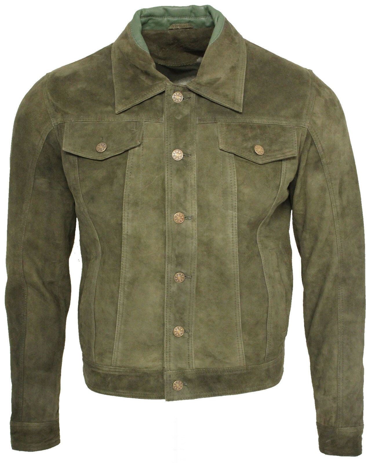 Mens Suede Leather Trucker Jacket-Dartmouth