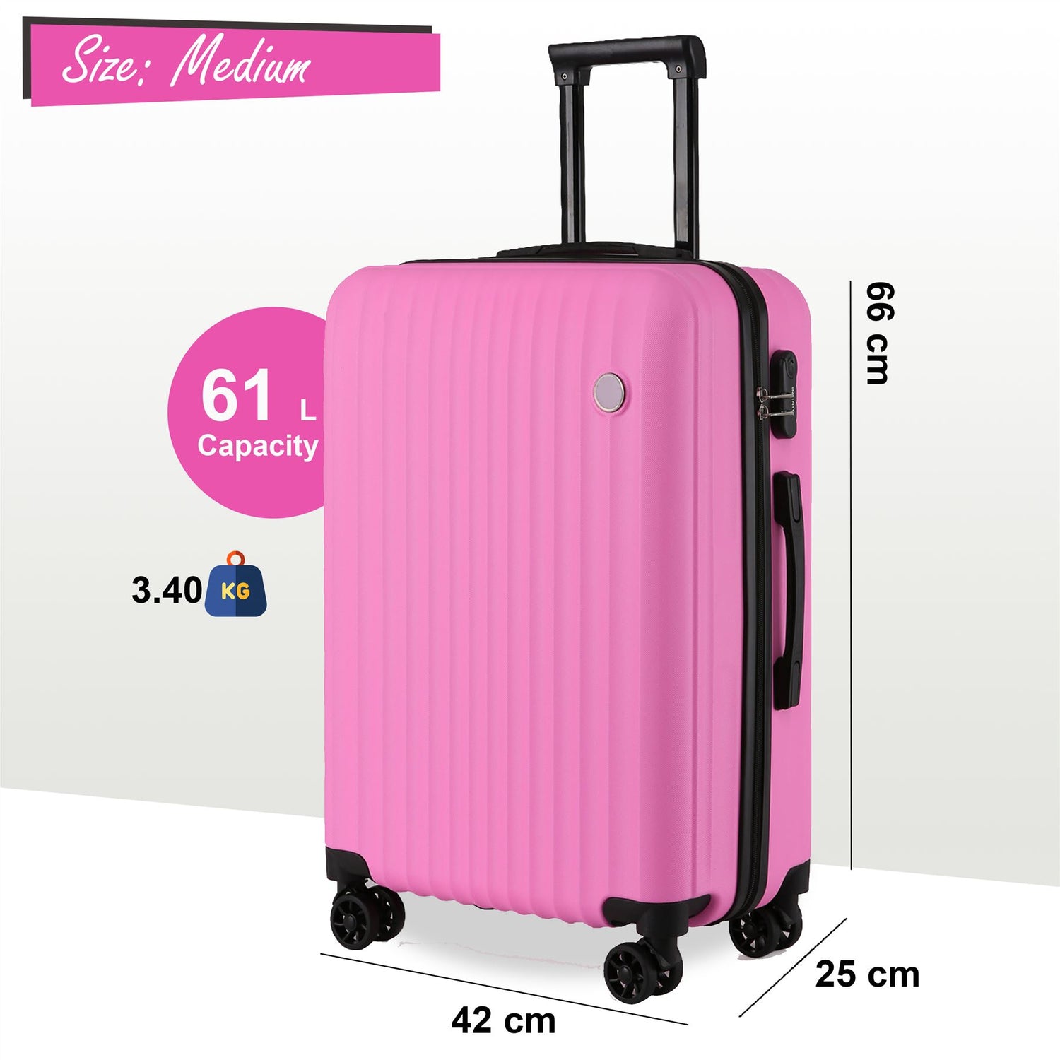 Edmonton Set of 3 Hard Shell Suitcase in Pink