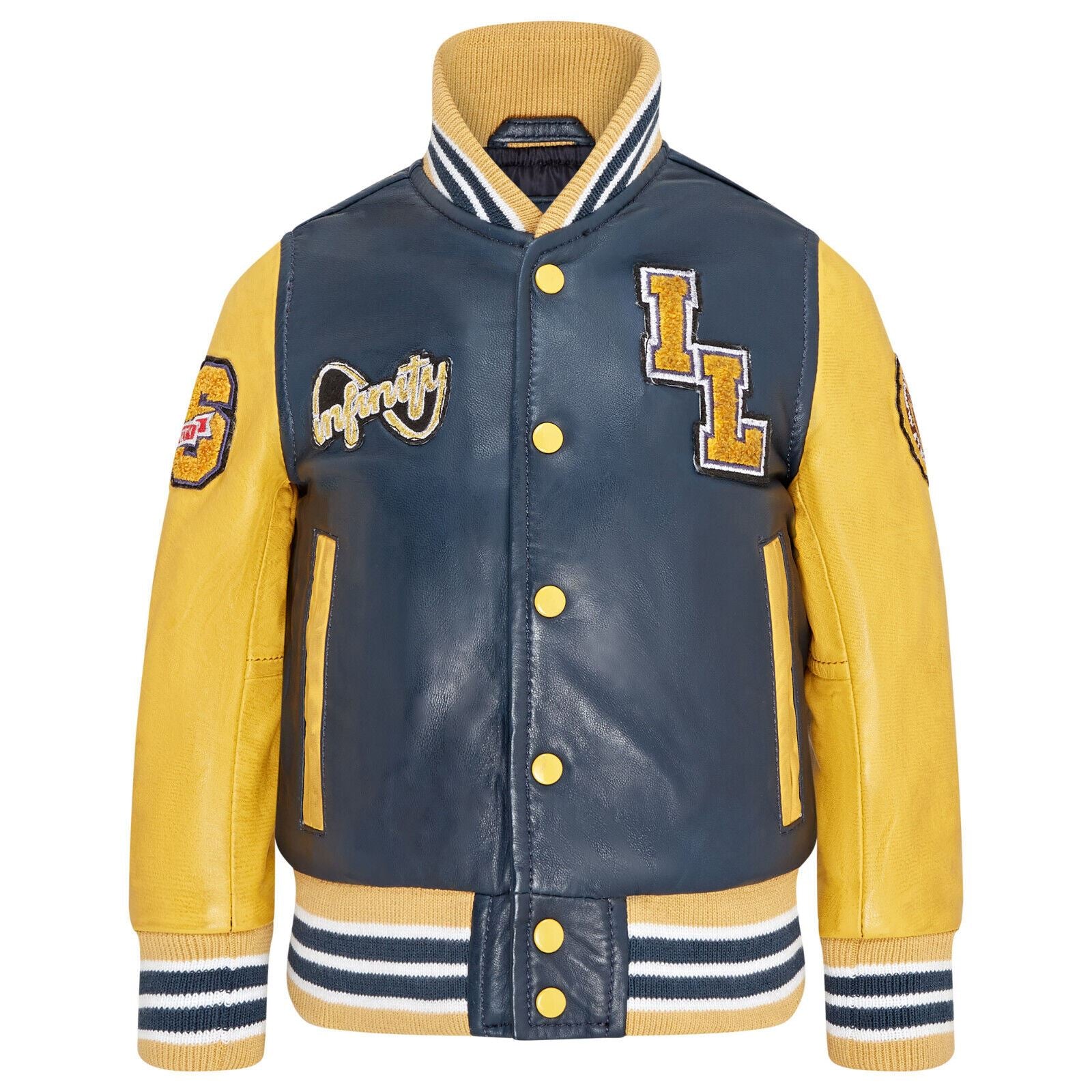 Kids Letterman Leather Varsity College Bomber Jacket 3-13 yrs