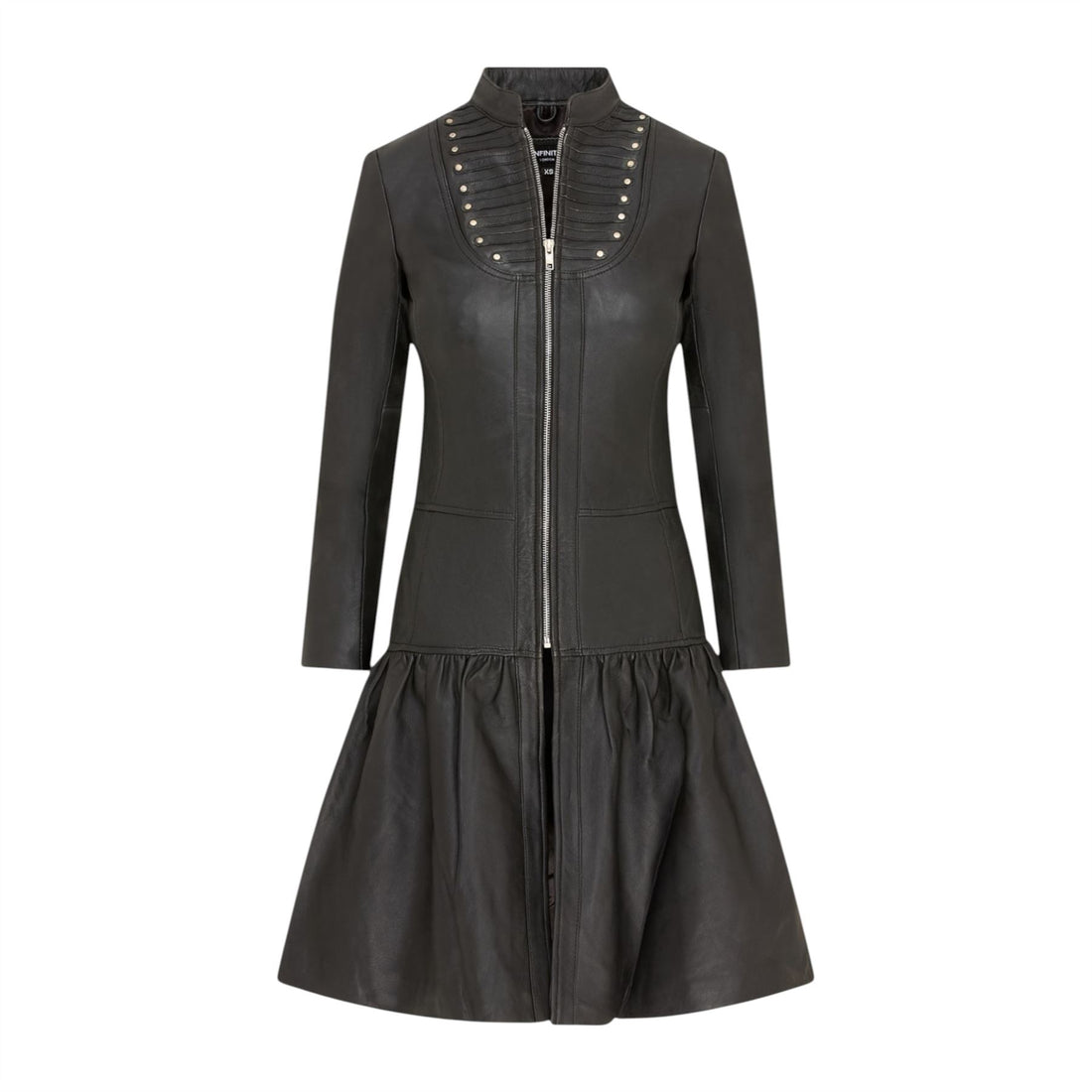 Womens Goth Leather Victorian Studded Flare Coat- Ribet