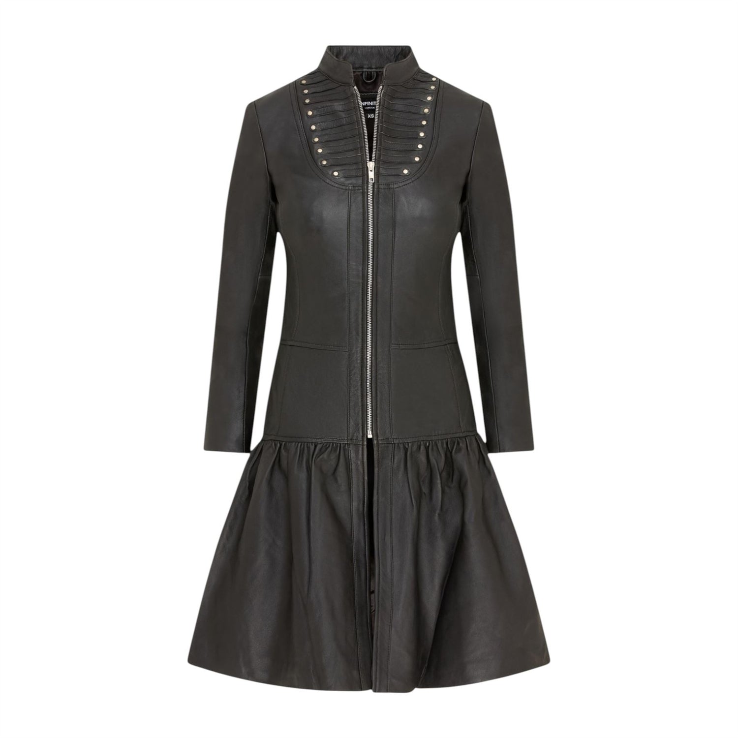 Womens Goth Leather Victorian Studded Flare Coat- Ribet