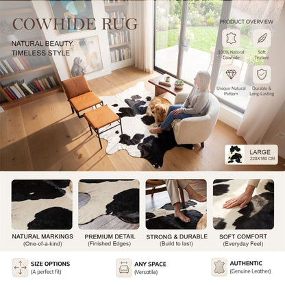 Natural Cow Leather Black White Cowhide Hairon Rug