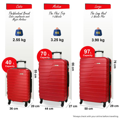 Crossville Set of 3 Hard Shell Suitcase in Red