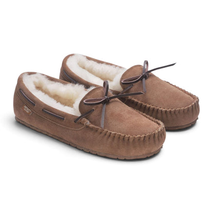 Men’s Chestnut Tan Genuine Sheepskin Moccasin Winter Slippers - Flint
