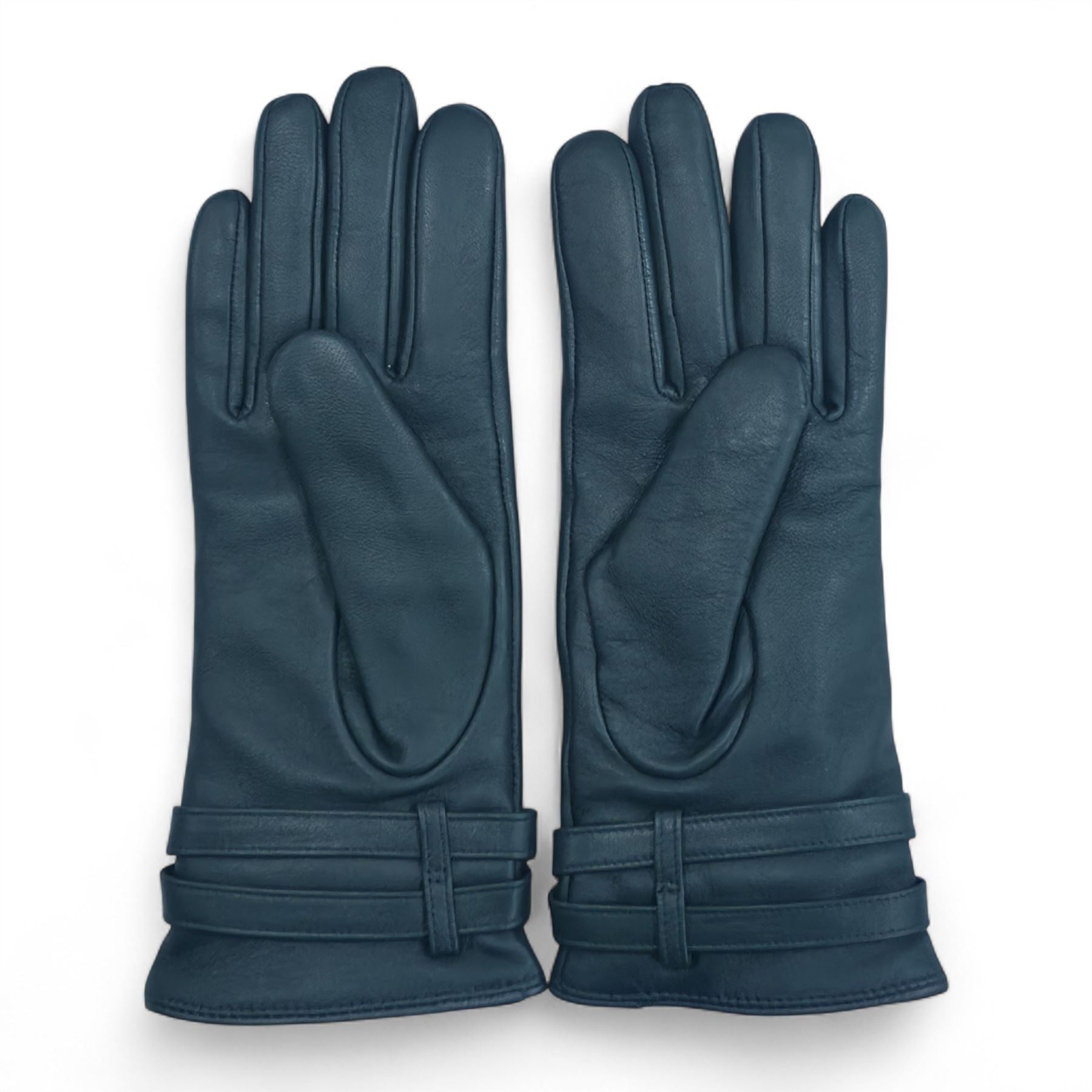 Womens Italian Leather Winter Buckle Soft Wool Lining Gloves - L-GLV-601