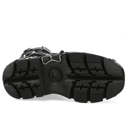 New Rock M-591-C58 Mid-Calf High Black Flame Leather Metallic Gothic Boots