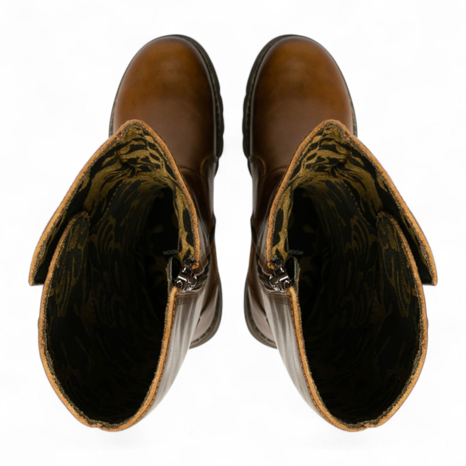 Fly London Womens Camel Brown MOL 2 Leather Wedge Heel Knee High Zip Up Boots