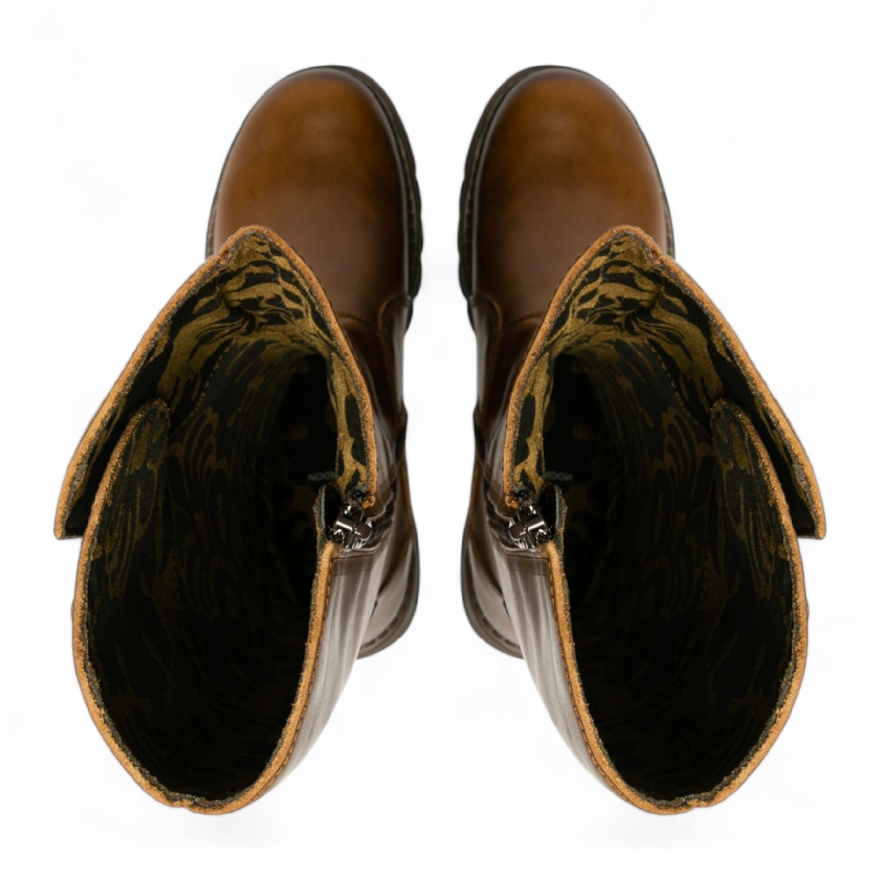 Fly London Womens Camel Brown MOL 2 Leather Wedge Heel Knee High Zip Up Boots