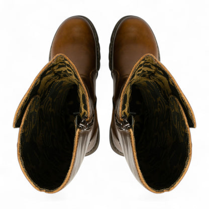 Fly London Womens Camel Brown MOL 2 Leather Wedge Heel Knee High Zip Up Boots