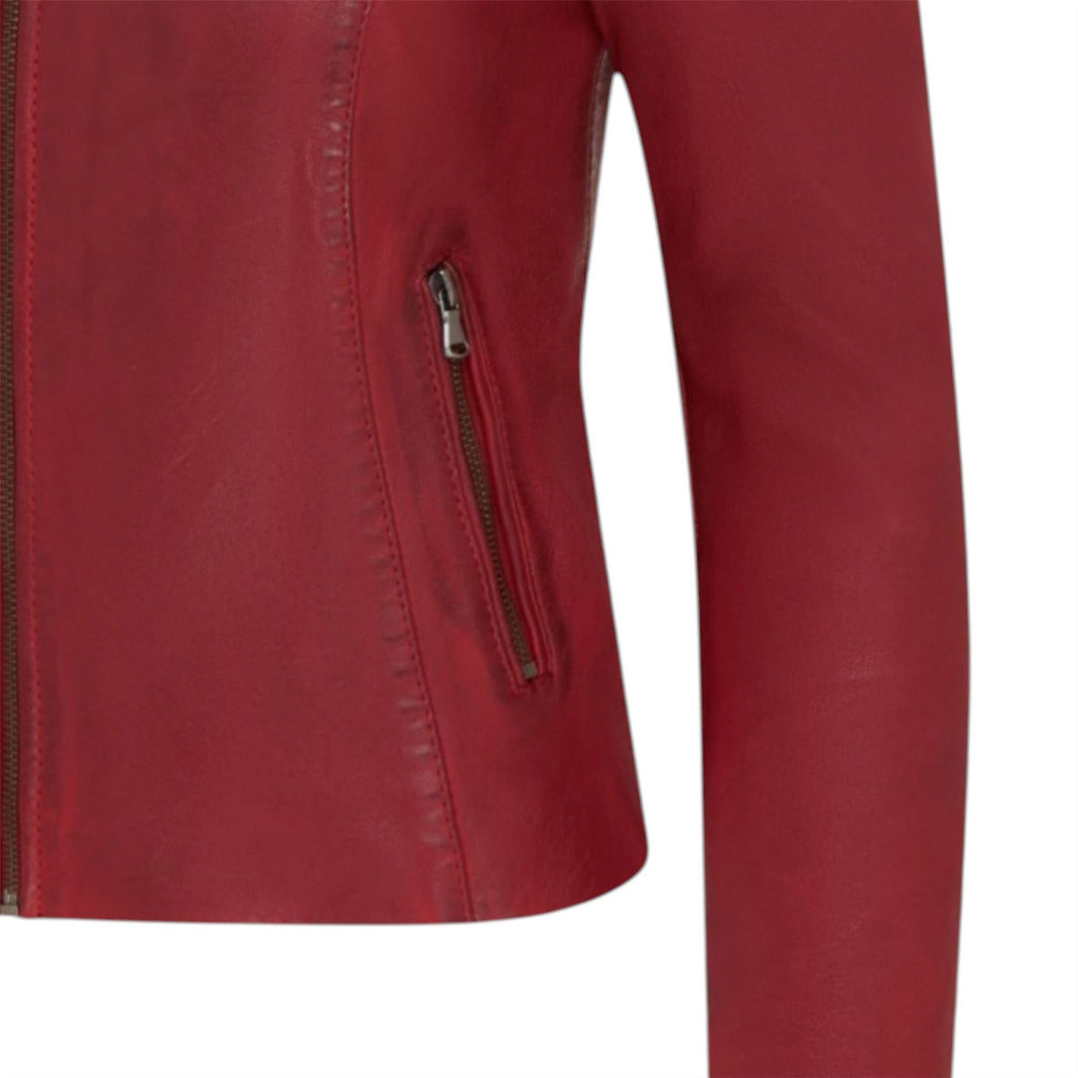 Womens Leather Stand Collar Racer Biker Jacket - 181