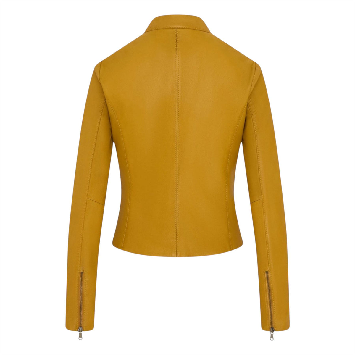 Womens Leather Stand Collar Racer Biker Jacket - 181