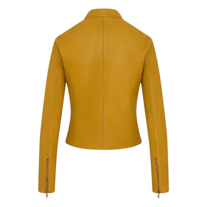Womens Leather Stand Collar Racer Biker Jacket - 181