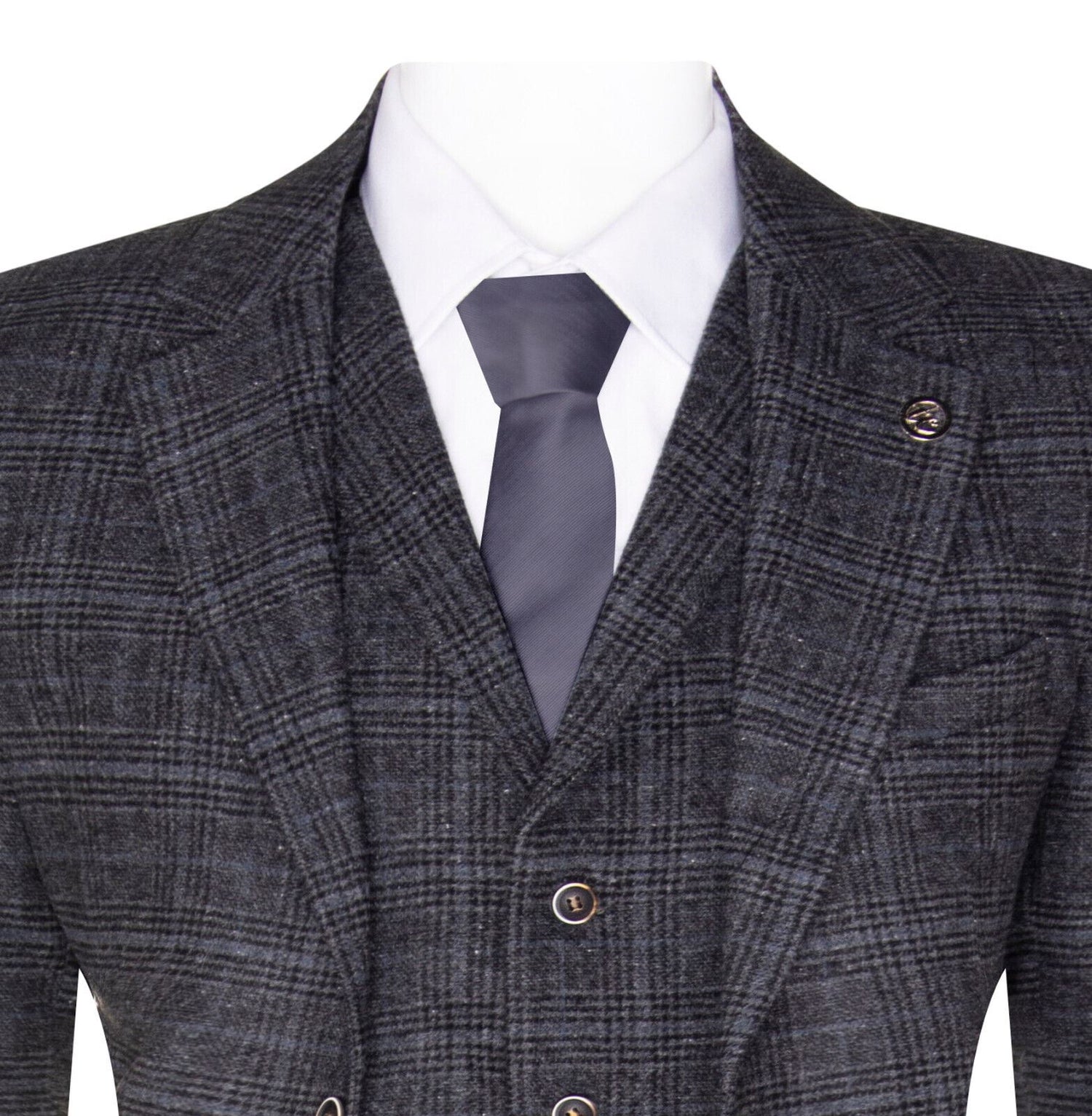 Mens Grey Check 3 Piece Tweed Suit Peaky Blinders 1920s Gatsby Tailored Fit