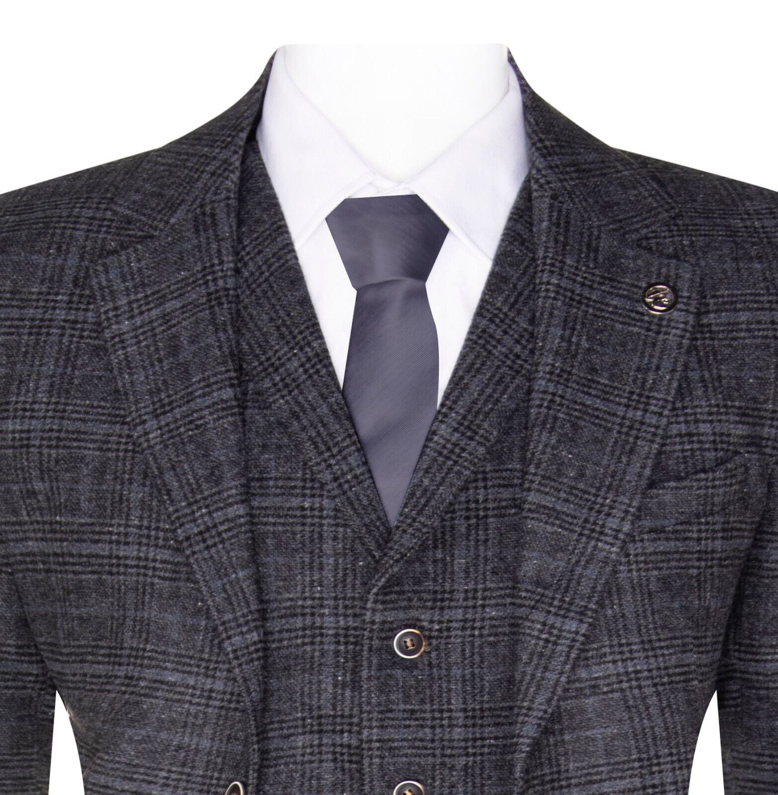 Mens Grey Check 3 Piece Tweed Suit Peaky Blinders 1920s Gatsby Tailored Fit