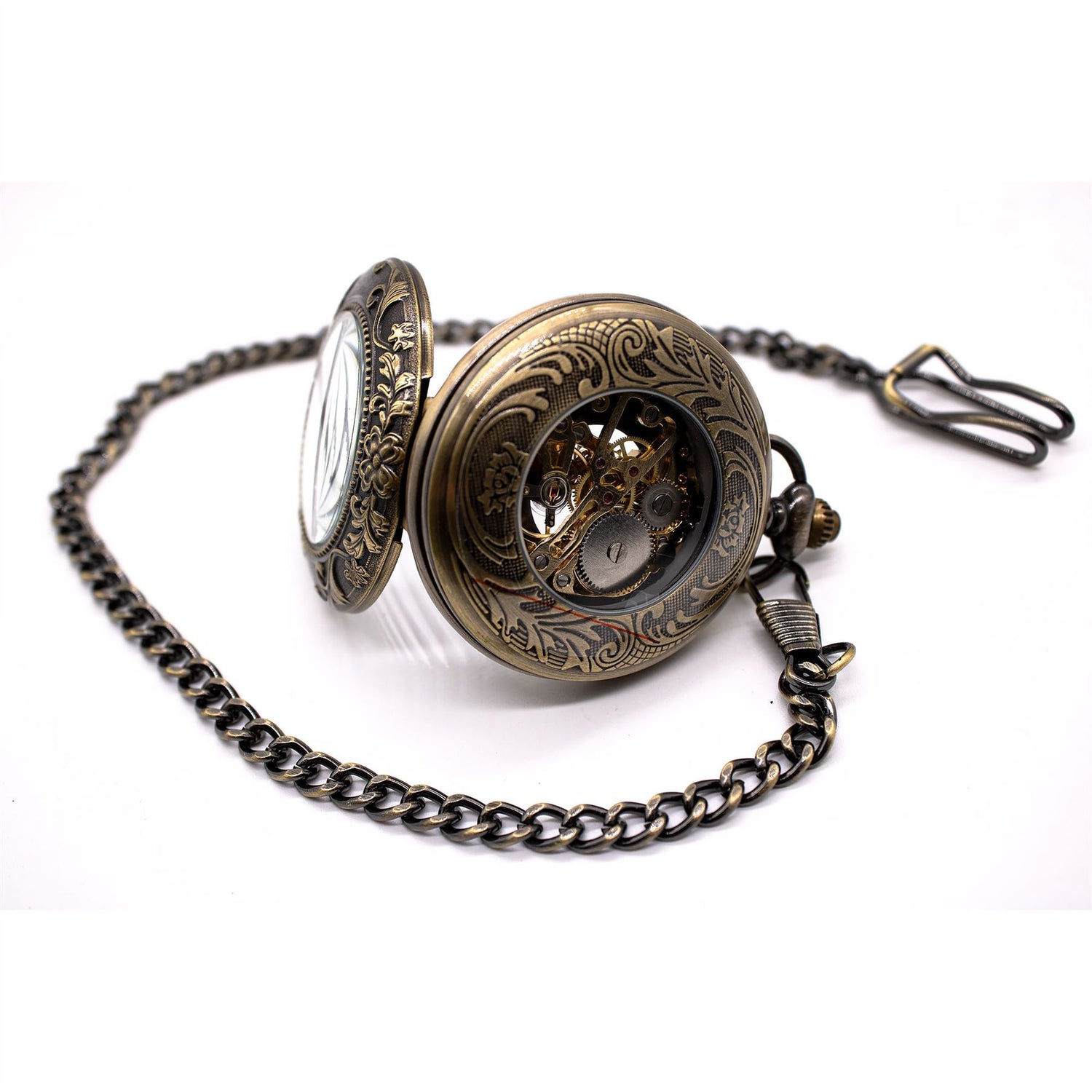 Vinatage Mechanical Alloy Skeleton Half Hunter Pocket Watch