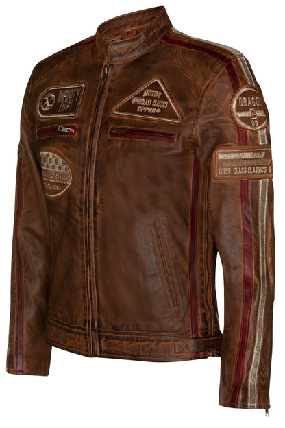 Mens Versatile Leather Biker Jacket-Stone