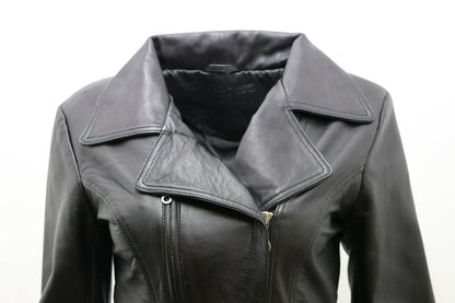 Womens Md Length Leather Biker Jacket-Okehampton