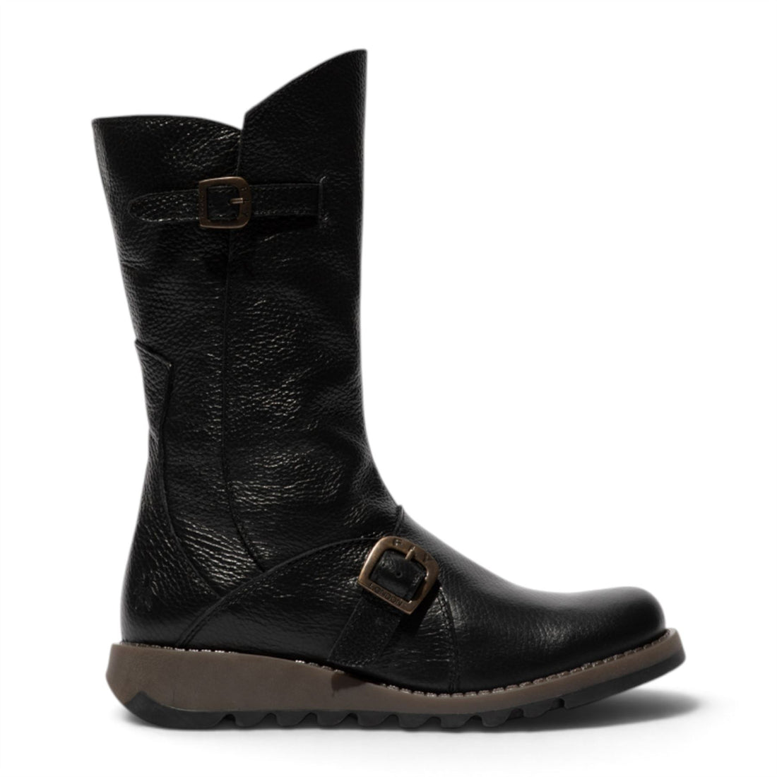 Fly London Womens Black Leather Mid-Calf Long Boots - MES2913