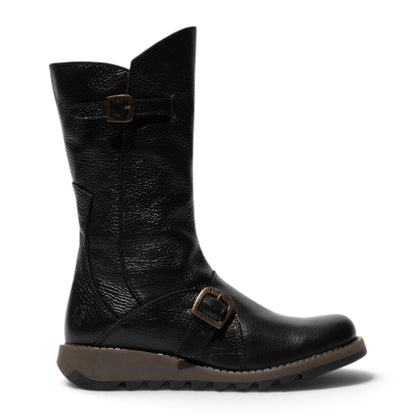 Fly London Womens Black Leather Mid-Calf Long Boots - MES2913