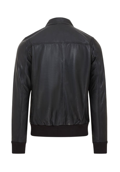Mens Black Retro Leather Bomber Jacket -  Adak
