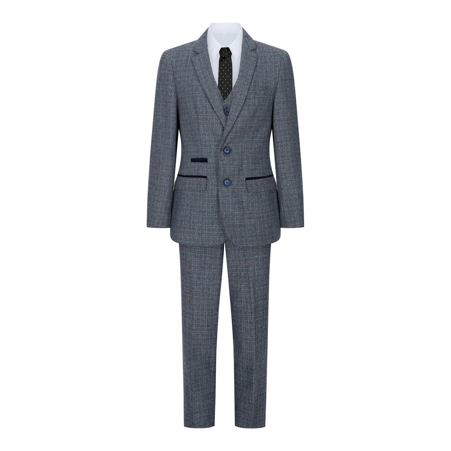 Boys 3 Piece Blue Tweed Check Vintage Retro Suit