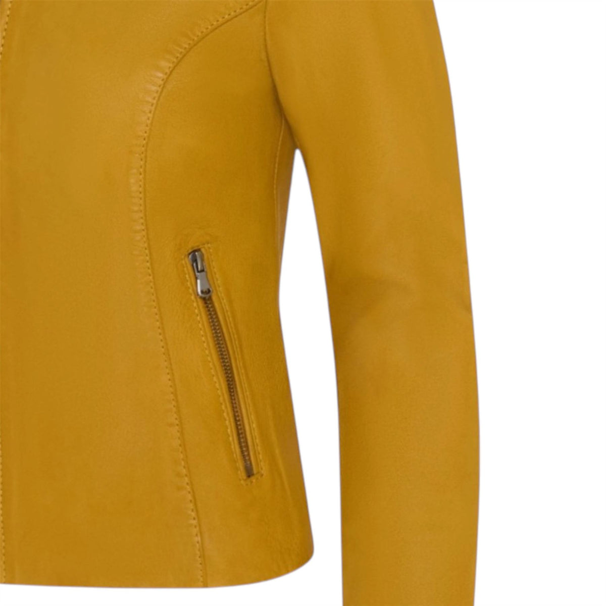 Womens Leather Stand Collar Racer Biker Jacket - 181