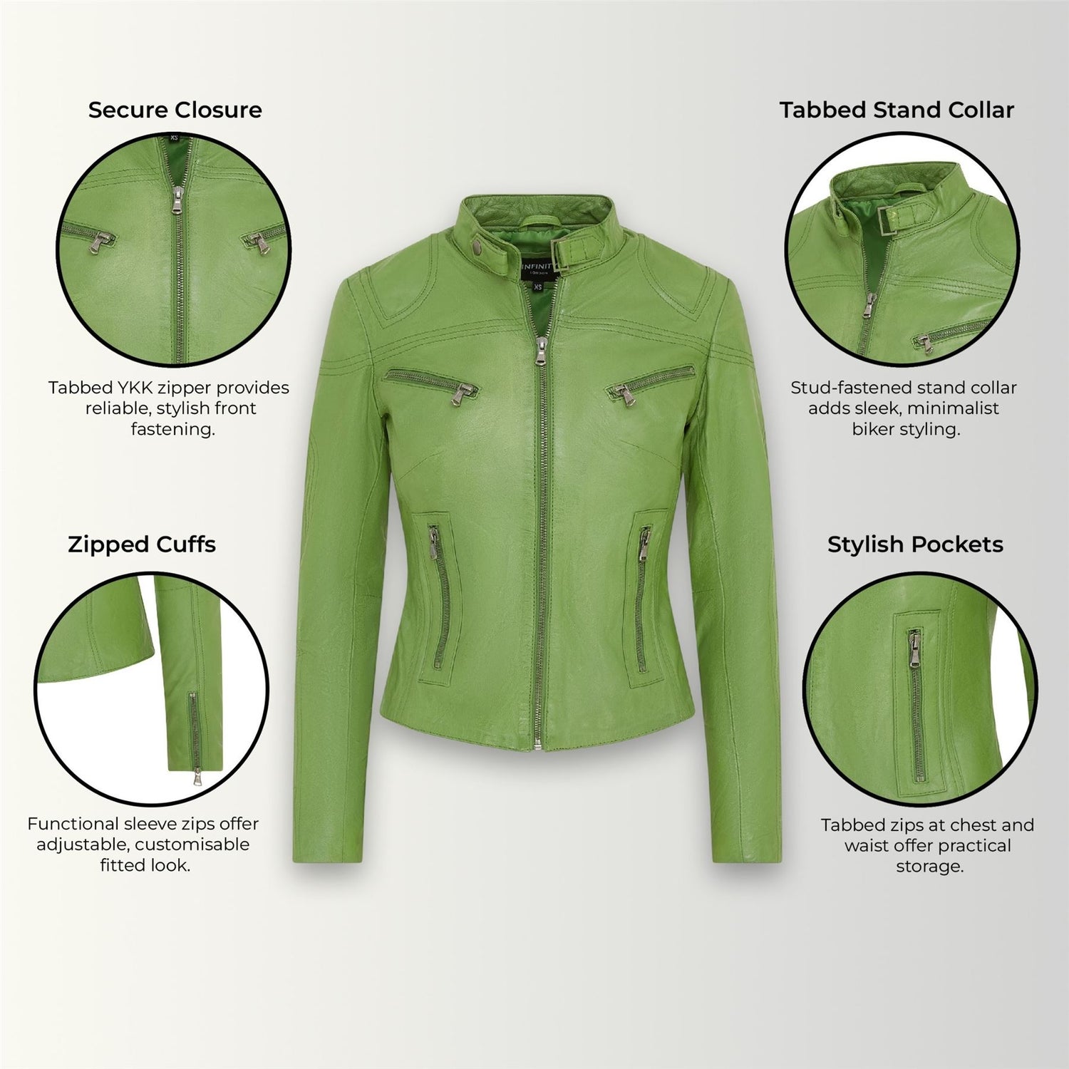 Womens Slim-Fit Leather Biker Jacket-Maldon