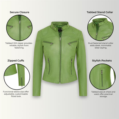 Womens Slim-Fit Leather Biker Jacket-Maldon