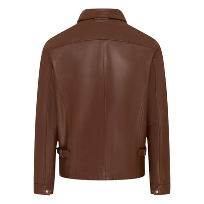 Mens Leather Harrington Collar Biker Jacket - Arick
