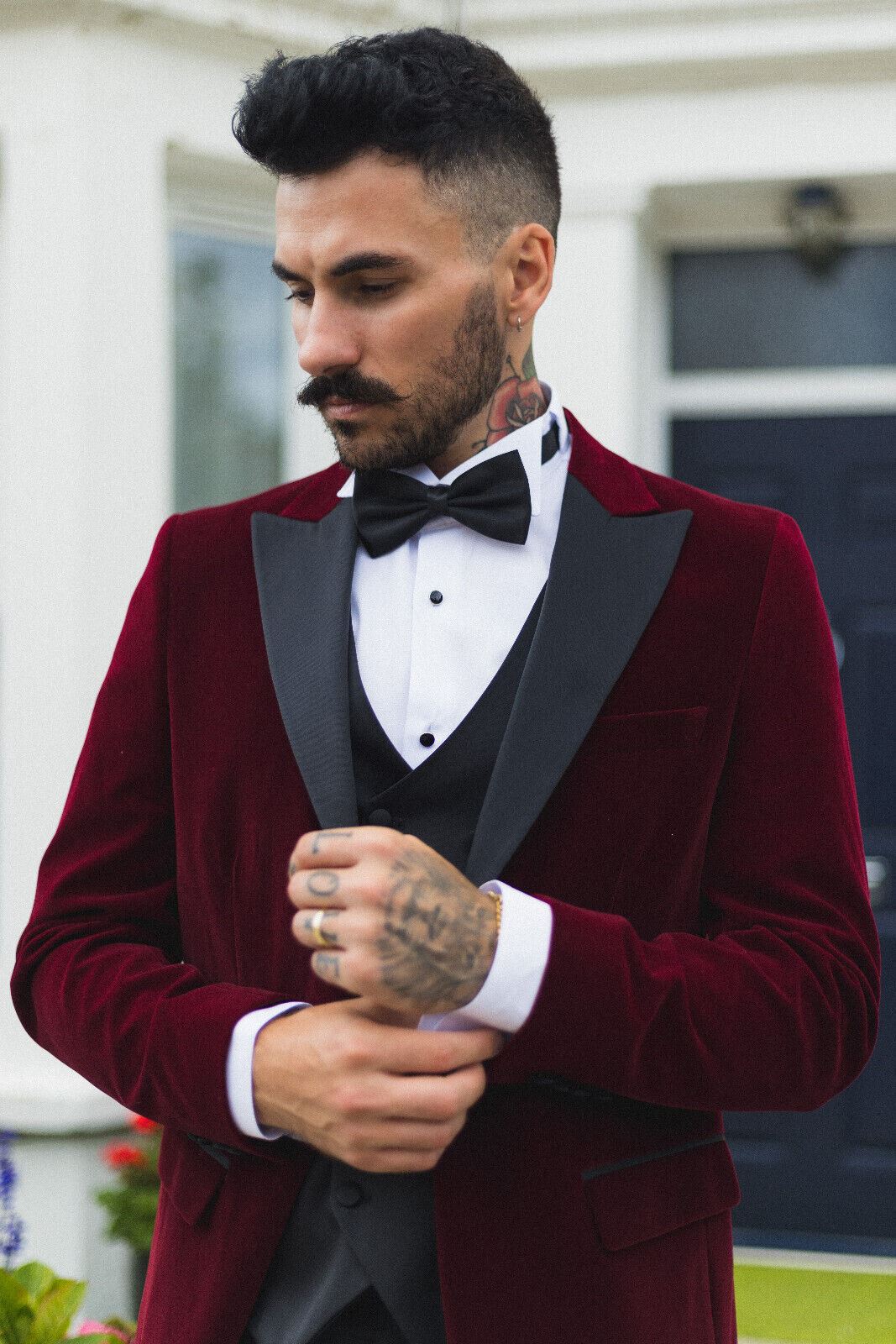 Mens Burgundy Velvet Dinner Tuxedo Suit Jacket Blazer - Upperclass Fashions 