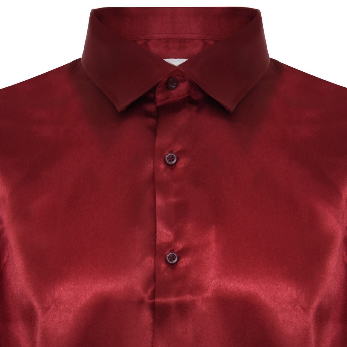 Mens Wine Satin Silk Shirt Smart Casual Button Down Cuff Tailored Fit