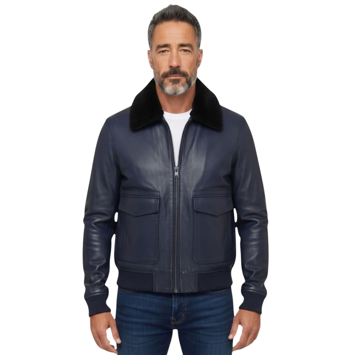Mens Leather Aviator Bomber Jacket - Lunar