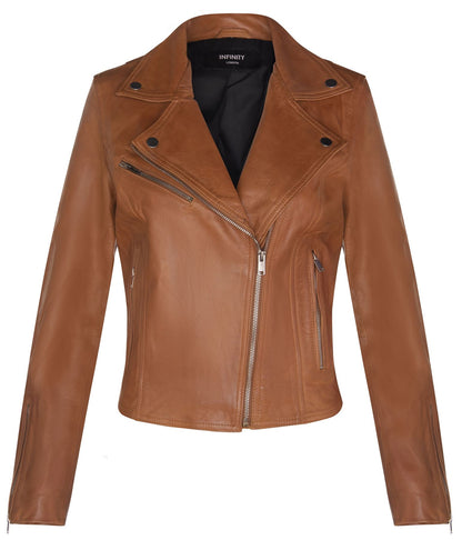 Womens Classic Leather Brando Biker Jacket-Loughton