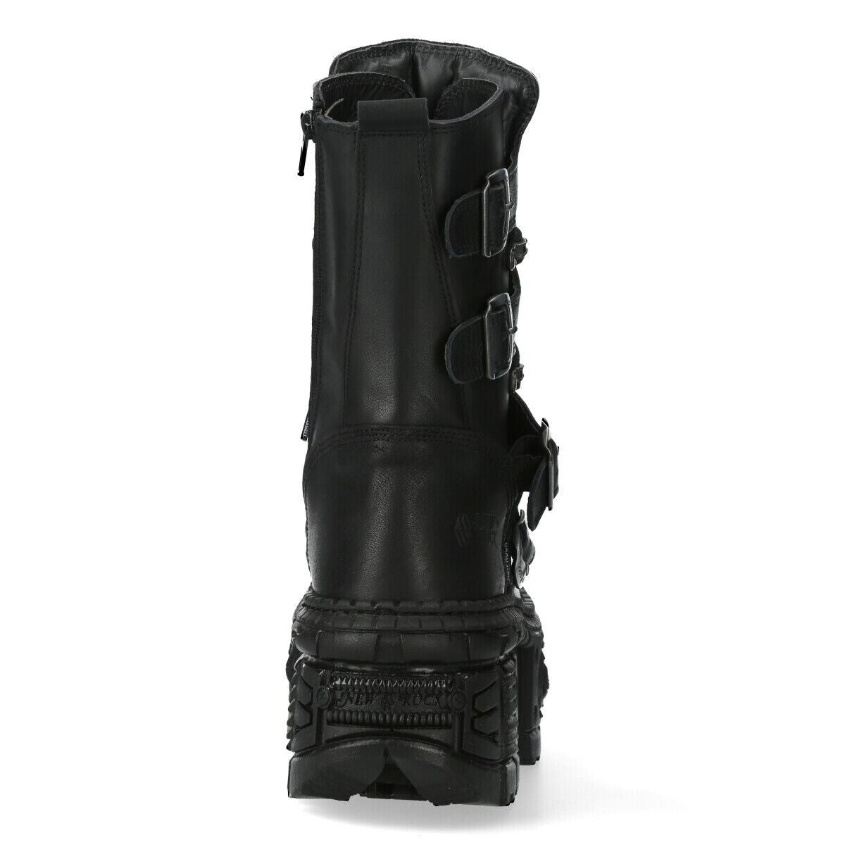 New Rock Mid-Calf Leather Goth Boots-WALL373-S5