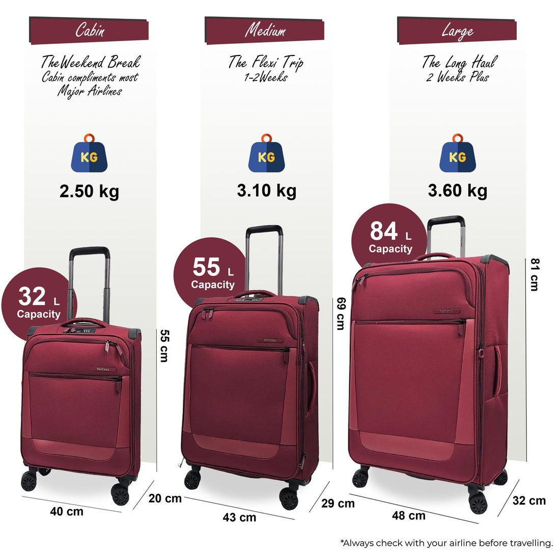 Blountsville Set of 3 Soft Shell Suitcase in Burgundy