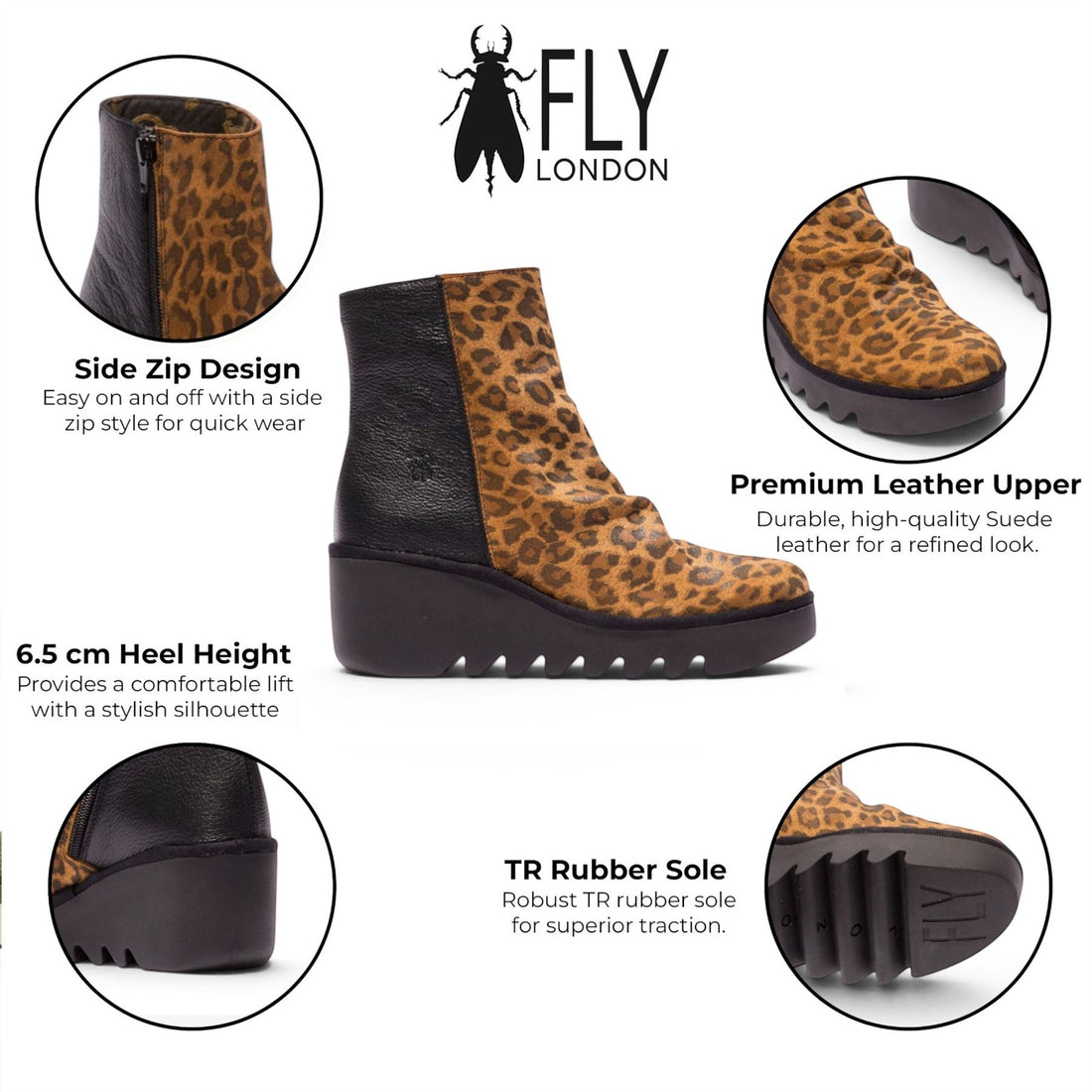 Fly London Women’s Black Tan Suede Leather Wedge Heel Platform Ankle Boots - BAAN538