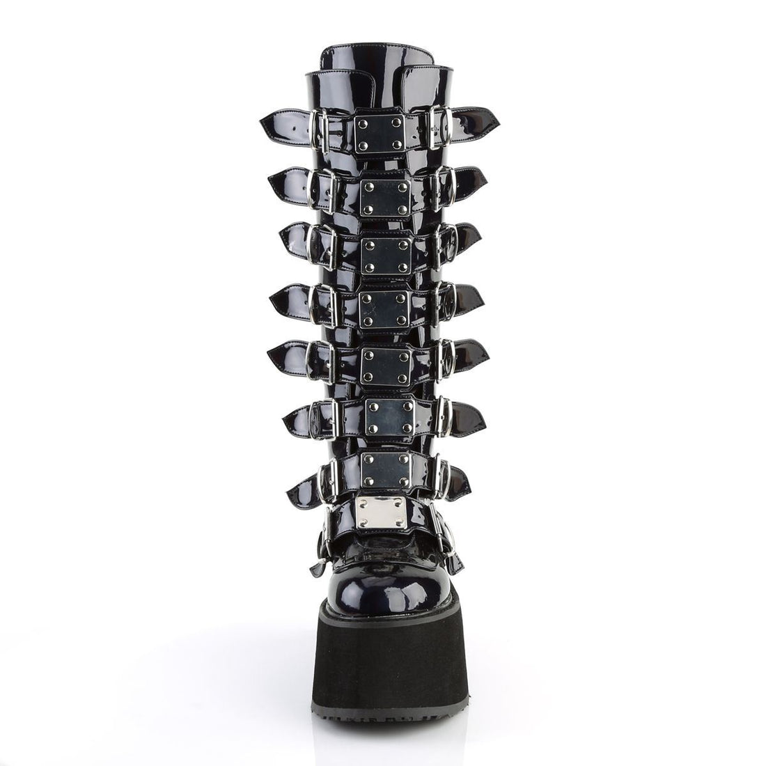 Demonia Damned 318 Black Holographic Knee High Platform Boots