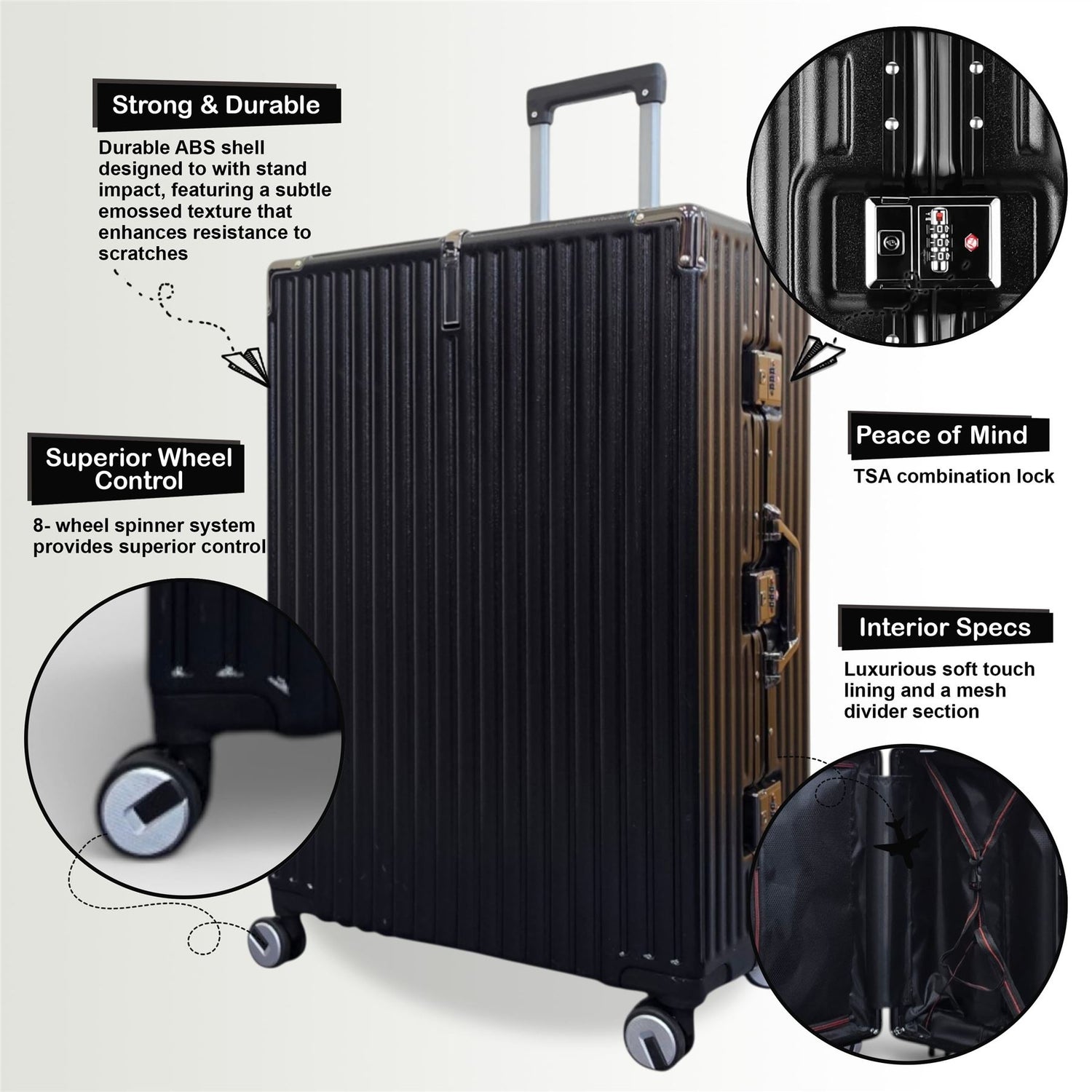 Airdrie Set of 3 Hard Shell Suitcase in Black