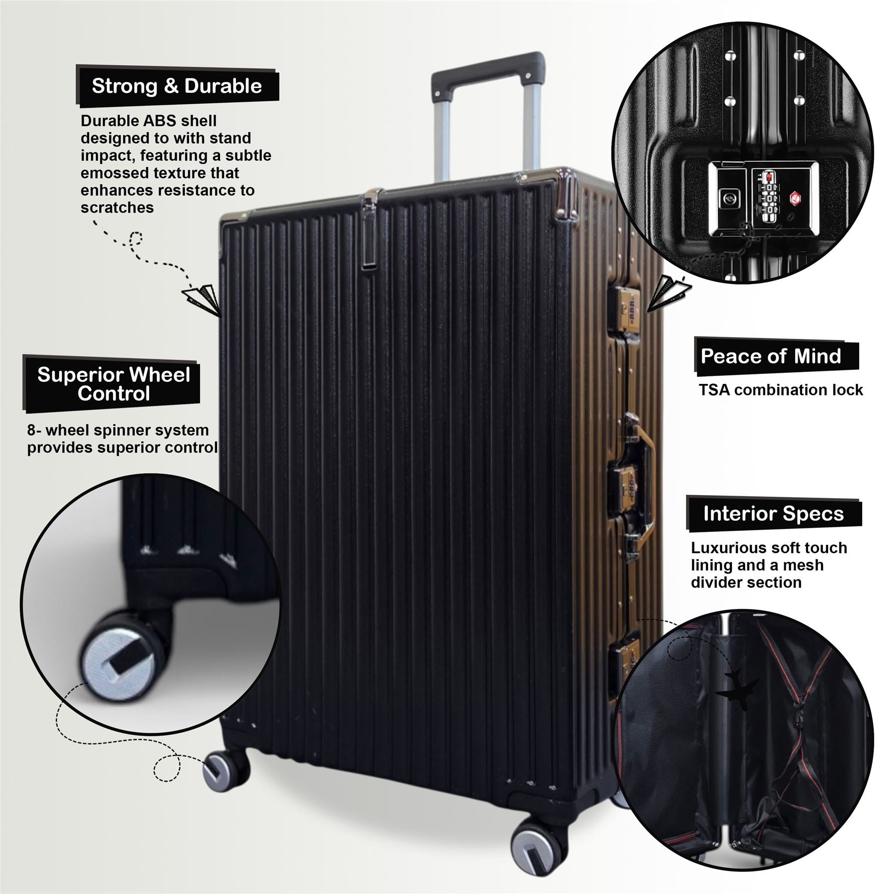 Airdrie Set of 3 Hard Shell Suitcase in Black