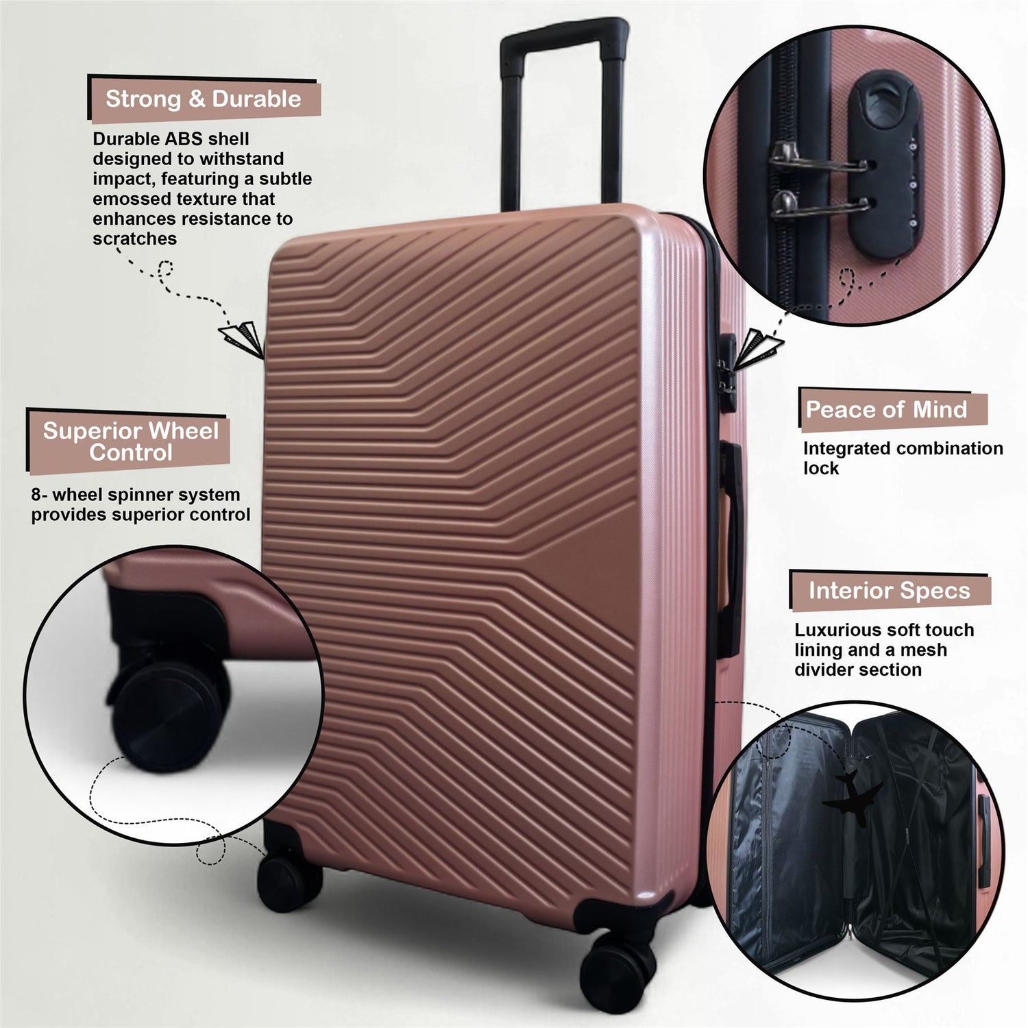 Junee Set of 3 Hard Shell Suitcase in Rose Gold