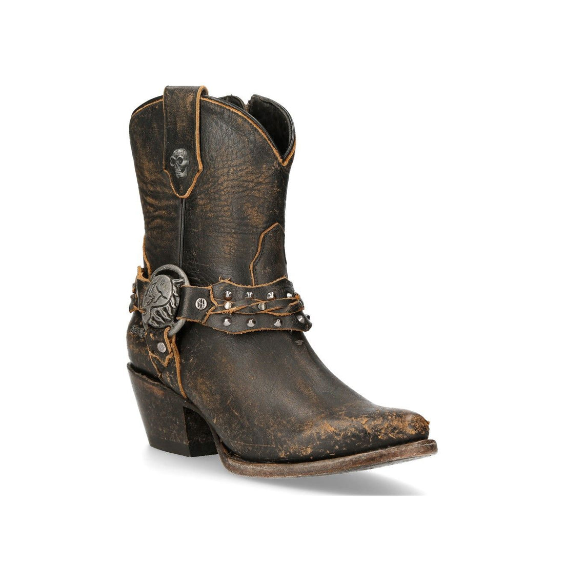 New Rock Brown Leather Pointed Cowboy Boots- WSTM005-S2