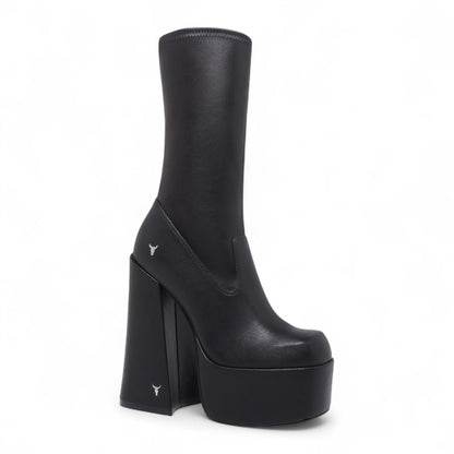 Windsorsmith Womens Black Mid-Calf Sock Platform Goth Heel Boots - Saviour