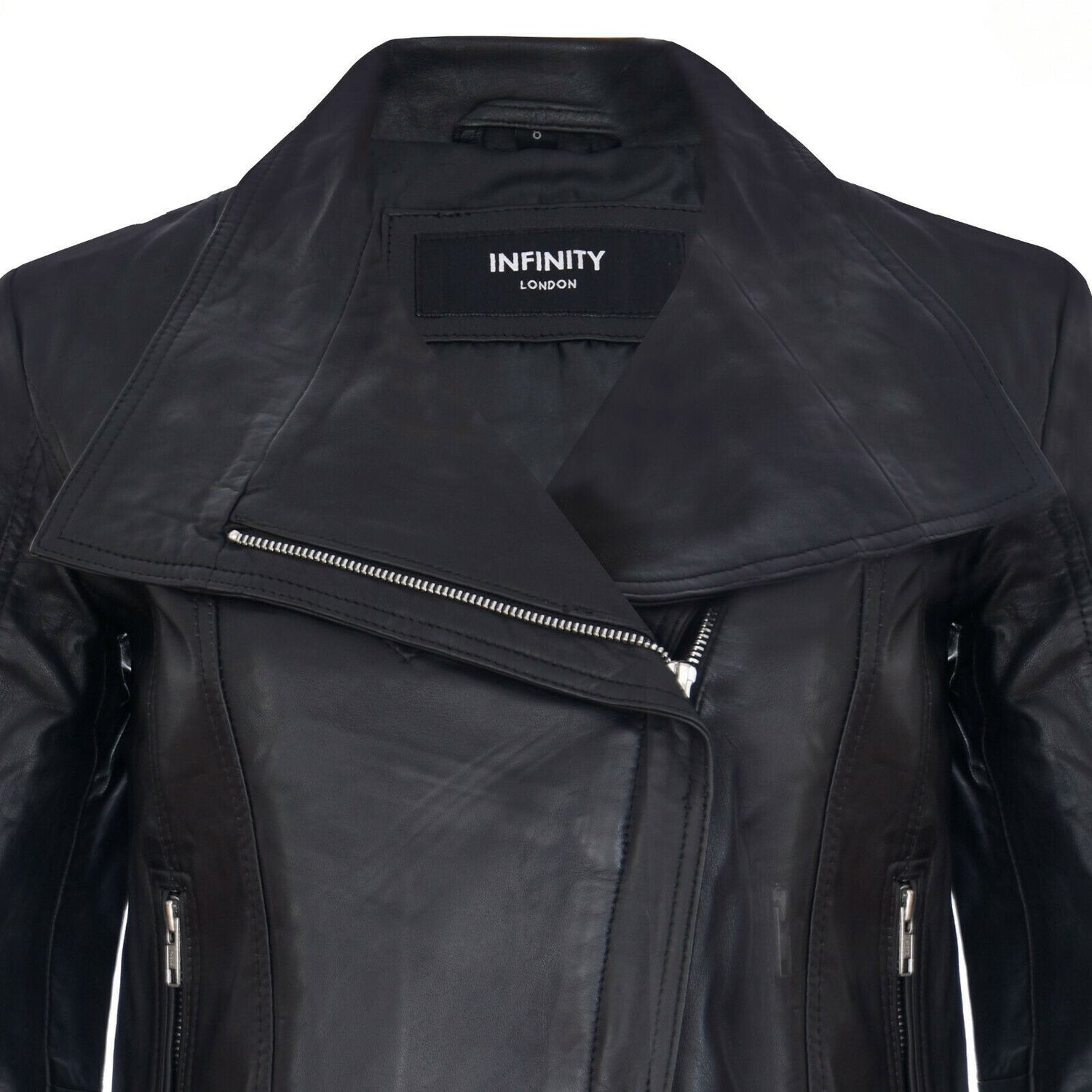 Womens Classic Leather Shawl Wrap Biker Jacket - Morpeth - Upperclass Fashions 